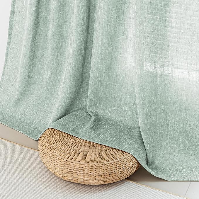 MYSKY HOME 95 Inch Curtains Farmhouse Light Filtering Privacy Curtain Drapes for Patio Door Living Room, Linen Look Texture Fabric Bohemian Draperies Soft Touch Back Tab, 50x95, Aqua, 2 Panels