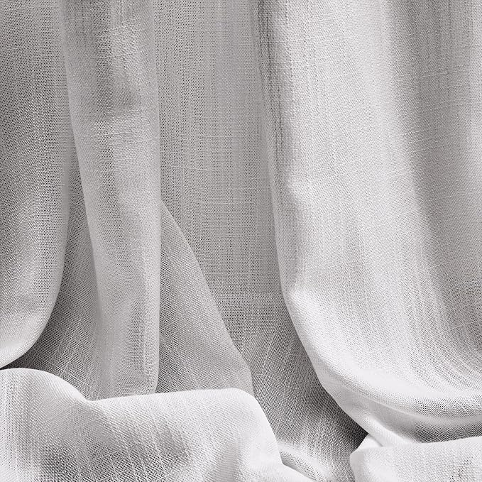 MYSKY HOME Grey Curtains 84 Inch Length, Living Room Curtains & Drapes Boho Sheer Light Filtering for Sliding Glass Door Windows Soft Elegant, 50" x 84", Light Grey, 2 Panels