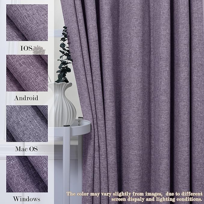 100% Blackout Linen Textured Drapes for Bedroom Pinch Pleated Curtains for Track System Portable Drapery for Sliding Glass Door/Storage/Space Room Divider, 70" Wx102 L, 1 PC, Violet