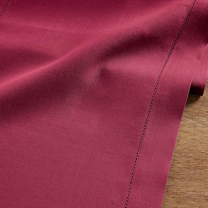 Solino Home Linen Table Runner 60 Inches - 100% Pure Linen Beet Hemstitch Table Runner 14 x 60 Inch Ideal for Dresser and Coffee Tables - Fall, Autumn, Thanksgiving - Classic Hemstitch
