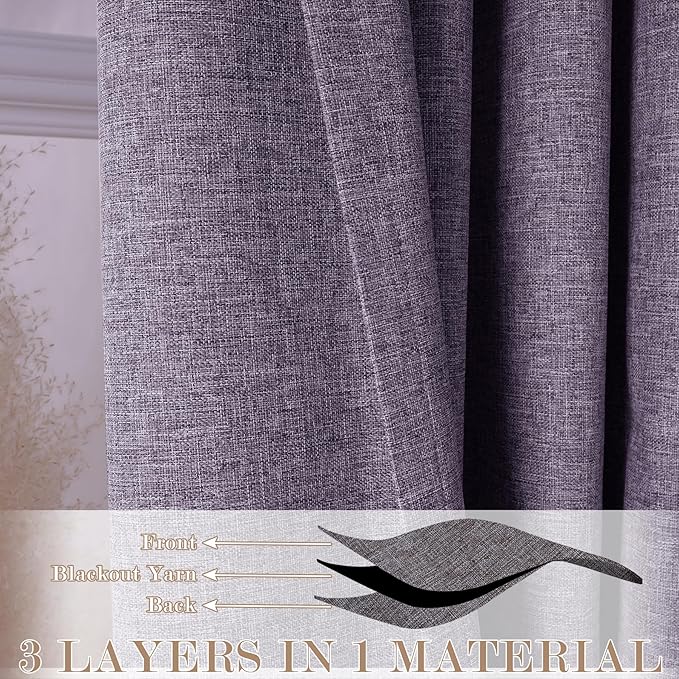 100% Blackout Linen Textured Drapes for Bedroom Pinch Pleated Curtains for Track System Portable Drapery for Sliding Glass Door/Storage/Space Room Divider, 70" Wx102 L, 1 PC, Violet