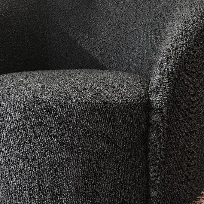 KINWELL 34" W Swivel Barrel Chair Set of 2, Mid Century Modern Round Upholstered Boucle Swivel Accent Chairs, No Assembly Sofa Chair for Living Room Bedroom Reading, Black