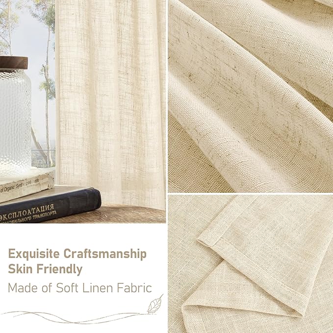 LAMIT Beige Linen Curtains for Living Room 2 Panels Set, 84 Inch Linen Textured Light Filtering Drapes Bronze Grommet Boho Panels for Farmhouse/Bedroom/Porch, 38 x 84 Inch