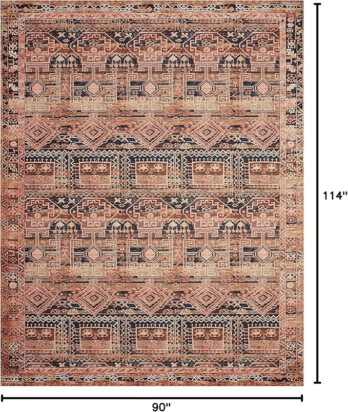 Loloi Layla Collection LAY-14 Mocha/Blush 7'-6" x 9'-6" .13" Thick Area Rug, Soft, Durable, Vintage Inspired, Distressed, Low Pile, Non-Shedding, Easy Clean, Printed, Living Room Rug