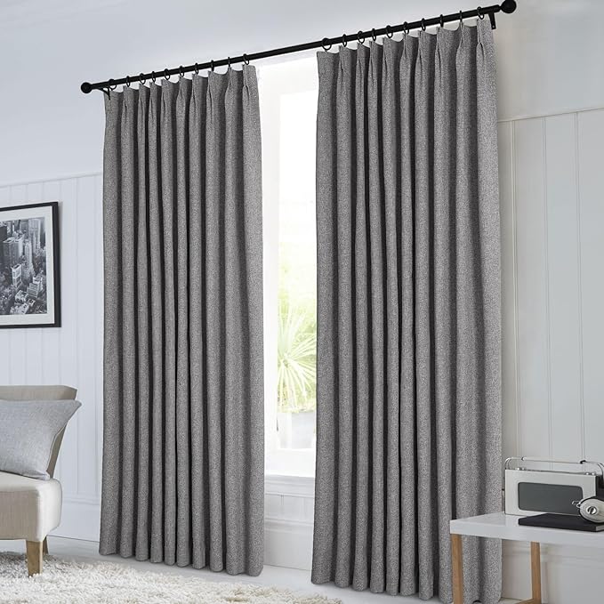 Macochico 100% Blackout Gray Linen Curtains 84 Inches Long Pinch Pleated Burlap Curtains for Bedroom Living Room Farmhouse Nursery Thermal Window Panels with Tieback 72”Wx84”L 1 Panel