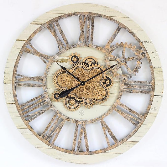 The Gears Clock 36'' Inch Real Moving Gear Wall Clock Vintage Industrial Oversized Rustic Farmhouse (Desert Beige)
