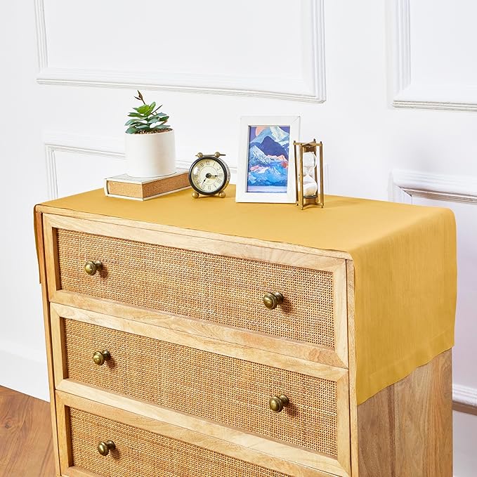 Solino Home Linen Mustard Yellow Table Runner 48 Inches - 100% Pure Linen Farmhouse Short Table Runner 14 x 48 Inch Ideal for Dresser and Coffee Tables - Fete