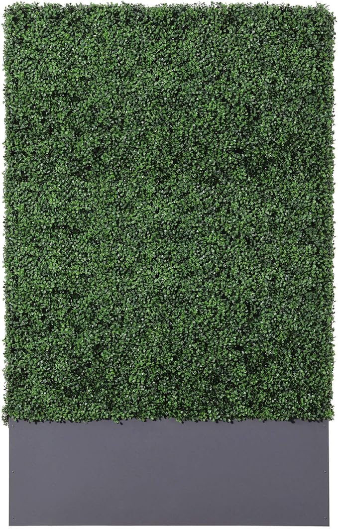 AGPL Upgraded Artificial Boxwood Hedge Wall with Dark Gray Stainless Steel Planter Box (79" Height 48" Width 12" Deep) Room Divider and Privacy Wall (79)