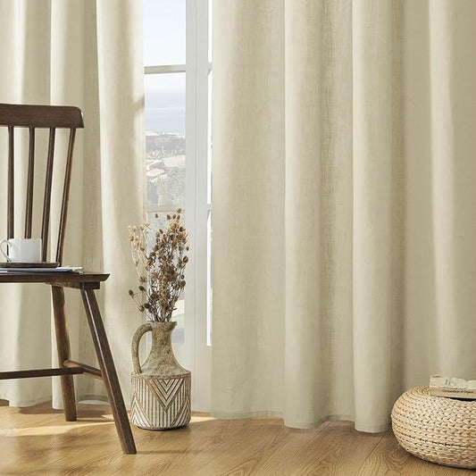 Joydeco Linen Curtains, 90 Inch Length, 2 Panels Set for Living Room, Light Filtering