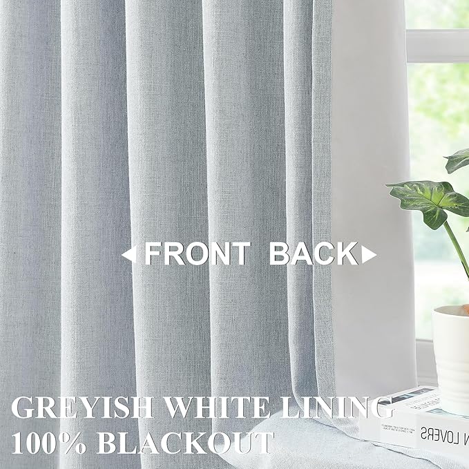 Vision Home Blue Fog Pinch Pleated Full Blackout Curtains Linen Blended Room Darkening Window Curtains 112 inch for Living Room Bedroom Thermal Insulated Pinch Pleat Drapes with Hooks 60" Wx112 Lx1