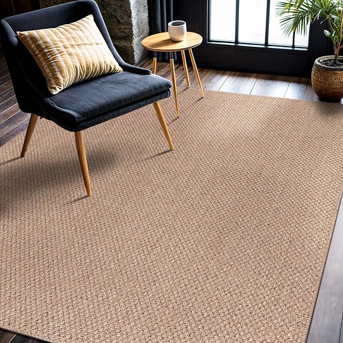 CAMILSON Easy Jute Rug 8x10, Indoor Outdoor Natural Color Farmhouse Area Rugs for Living Room Patio and Kitchen Rug, Solid Boho Woven Design, Easy-Cleaning, Washable Outside Carpet Alfombras (8 x 10)