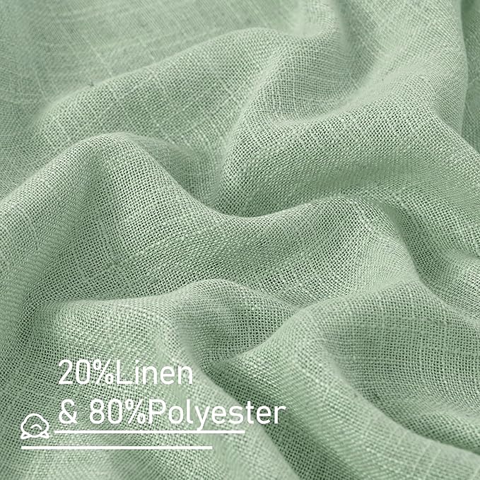 LAMIT Semi Sheer Linen Curtains 45 Inches Long, Light Filtering Panels Bronze Grommet Neutral Drapes for Kitchen/Window/Bedroom, Fresh Green, 2 Panels, 52 x 45 Inch