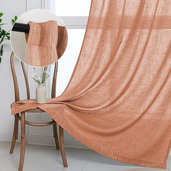 MYSKY HOME 90 Inch Burnt Orange Curtains for Living Room, Sliding Door Patio Drapes for Doorways Soft Semi Sheer Light Filtering Window Decor Back Tab & Rod Pocket, 50" Width x 90" Length, 2 Panels