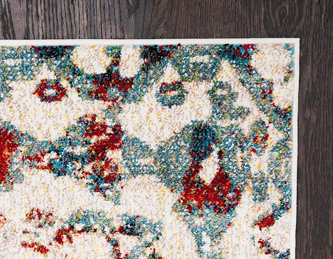 Unique Loom Rosso Collection Vintage, Geometric, Bohemian, Traditional, Distressed, Southwestern Area Rug, 4' 0" x 6' 0", Multi/Ivory