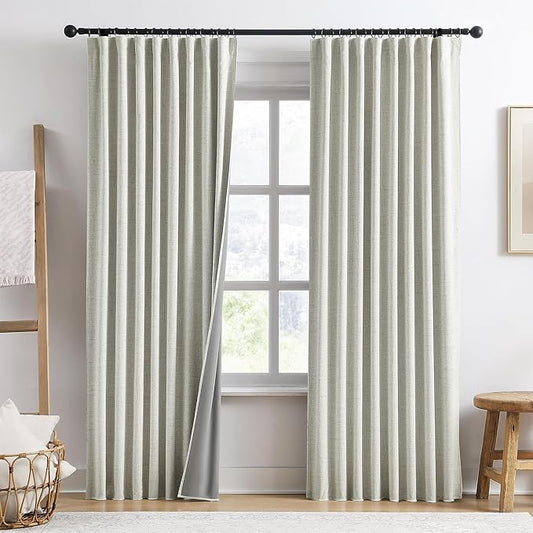 92 Inch Long Curtains 2 Panels,Back Tab Hook Belt with Hooks,Modern Neutral French Style Pleat Look Soundprof Linen Drop Cloth Traverse Blackout Curtains for Living Room 50W x 92L Natural Cream
