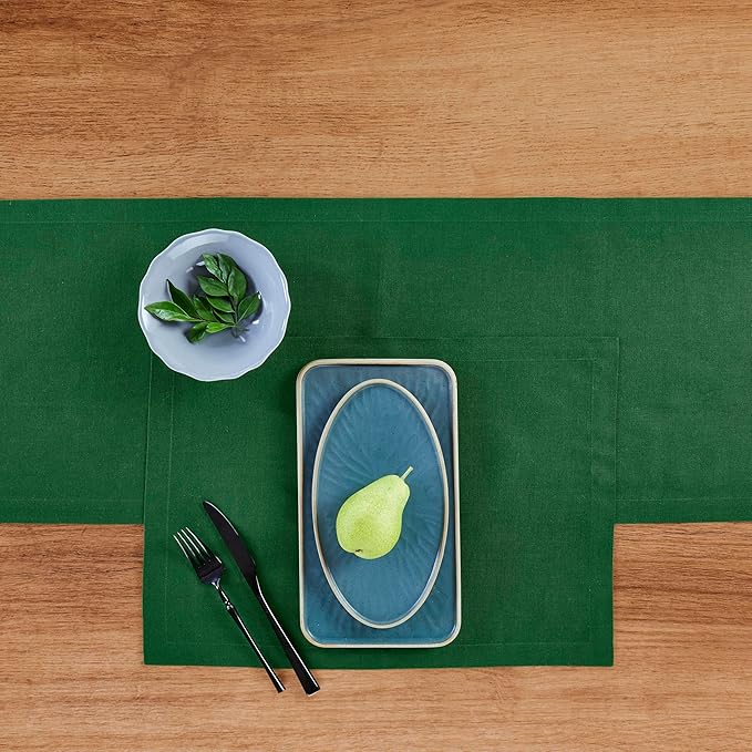 Solino Home Linen Pine Green Table Runner 120 Inches Long - 100% Pure Linen 14 x 120 Inch Table Runner for Fall, Autumn, Thanksgiving - Fete