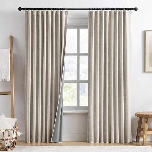 RAIN CITY Linen Beige Blackout Curtains 84 Inch Long 2 Panels,Linen Blend Aesthetic Heat and Cold Blocking Thermal Drop Cloth Traverse Curtains for Living Room Bedroom Polyester Soft Fabric 50 Wide