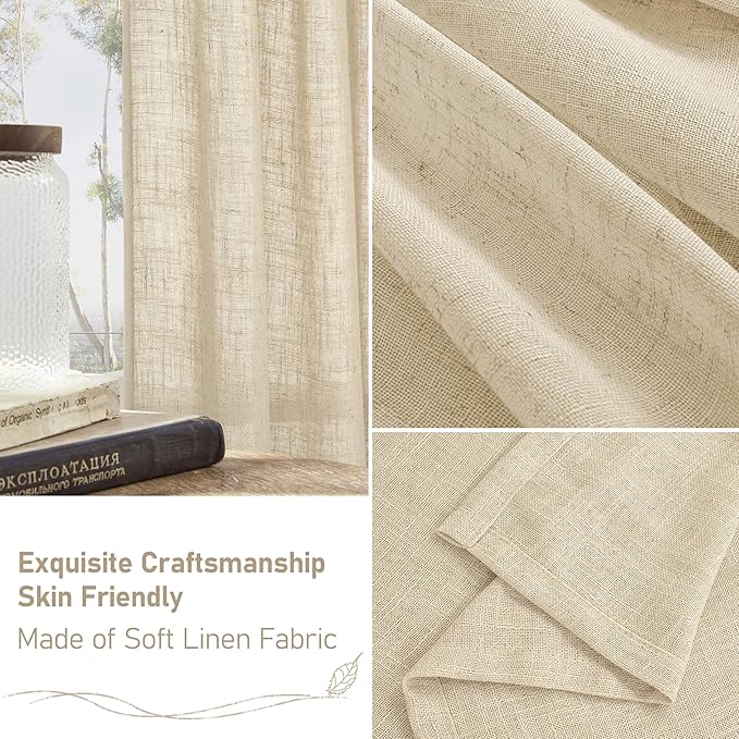 LAMIT Linen Blend Curtains 84 inches Long for Living Room/Bedroom, Soft Linen Textured Light Filtering Semi Sheer Panels with Bronze Grommet, 2 Panels Set, 34 x 84 Inch, Linen