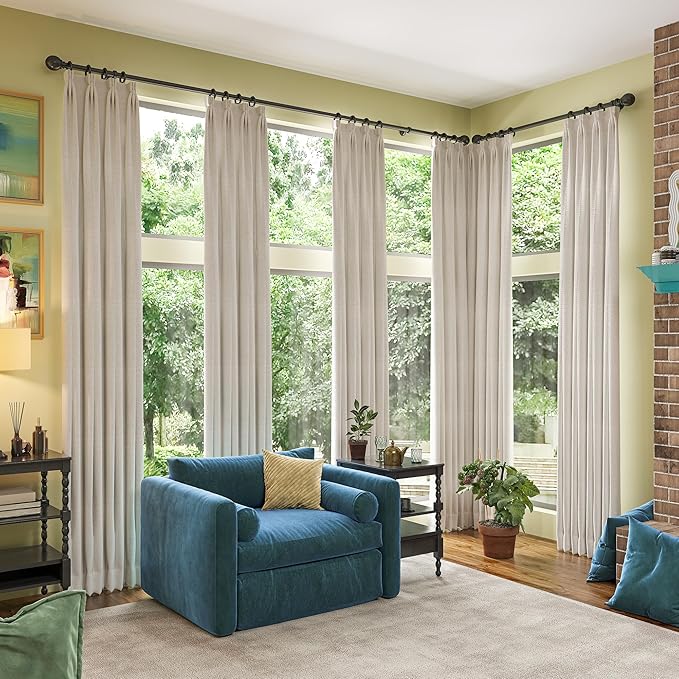 RAIN CITY 94 Inch Long Sun Blocking Curtains with Hooks Linen Blend,Custom Made Blackout Drapes for 90-96 Inch Tall Window,Pinch Pleat for Traverse Rods Floor to Ceiling Track 50 Wide 2 Pack