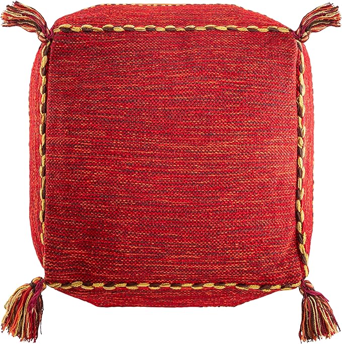 Mark&Day Pouf Ottoman, Hinterbruhl Global Burnt Orange Cube Pouf Foot Rest for Living Room, Bedroom and Boho Home Decor (18"x18"x18")