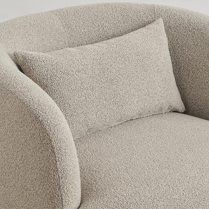 KINWELL 34" Wide 2 Boucle Swivel Barrel Chairs and 2 Ottomans Set, Fully Assembled Sherpa Accent Chairs and Footrest Set, Modern Comfy Armchairs and Footstool for Living Room and Bedroom, Taupe