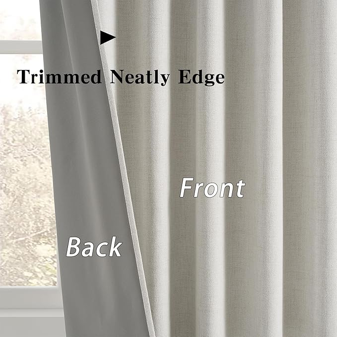RAIN CITY 104 Inch Long Black Out Curtains 2 Panels Custom Drapery Neutral Blackout Pleated Ceiling Track Curtain for Dining Room Linen Textured Back Tab with Hooks 50"x104"