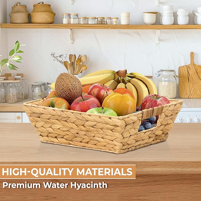 Set of 6 Snack Baskets, Wicker Snack Basket Organizer for Office, Small Wicker Baskets with Handles, (6 Medium Basket)