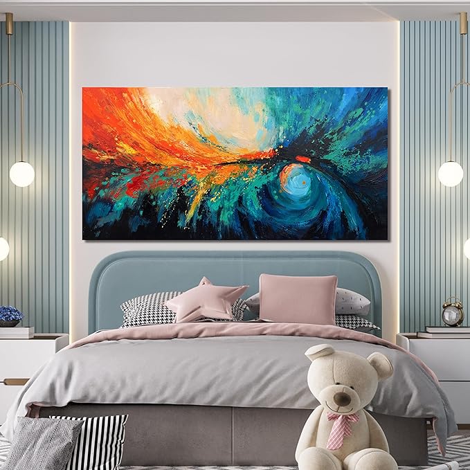 Canvas Wall Art Decor Large Wall Art Pictures For Living Room Blue Green Wall Art Decor Canvas Abstract Art Work Colorful Abstract Wall Art Decor Prints For Bedroom Office Kitchen Wall Decor 29" x 58"