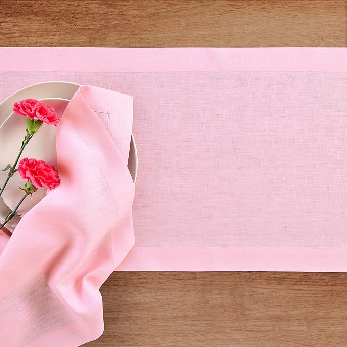 Solino Home Linen Pink Lemonade Table Runner 72 Inches Long - 100% Pure Linen 14 x 72 Inch Table Runner for Halloween - Fete