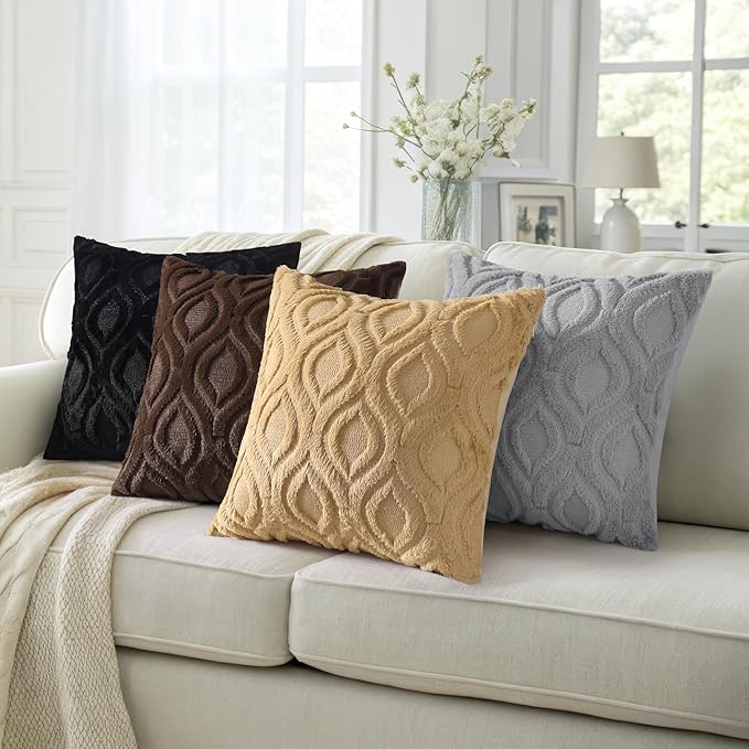 decorUhome Throw Pillow Covers 26x26 Inch Set of 2, Soft Plush Decorative Faux Fur Dark Brown Solid Couch Pillow Covers, Accent Farmhouse Neutral Square Euro Pillow Cases for Sofa Bed Living Room