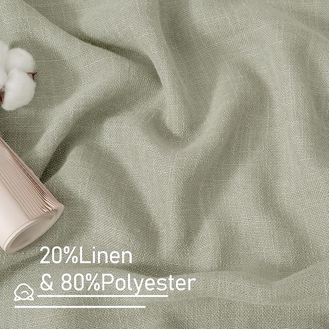 LAMIT Sage Grey Sheer Linen Curtains 54 Inch Length for Bedroom, Bronze Grommet Light Filtering Panels Neutral Drapes for Living Room/Window, 2 Panels Set, 52 x 54 Inch