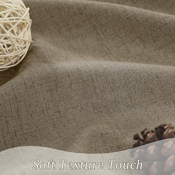 RAIN CITY Linen Brown Curtains 84 Inch Long 2 Panels Burg, Full Blackout Back Tab Pleated Look Drapes with Hooks, Thermal Insulated Boho Farmhouse Curtains for Living Room (50x84 in Lenght,Linen)