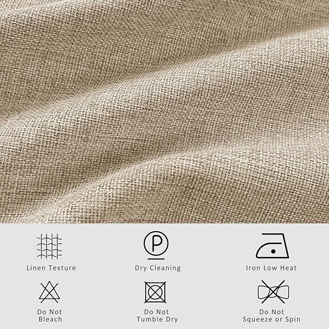 Macochico 100% Blackout Pinch Pleated Linen Curtains 84 Inch Length Thermal Blackout Curtains for Bedroom Living Room Nursery Sand Beige Farmhouse Burlap Curtains with Tieback 52”Wx84”L 1 Panel