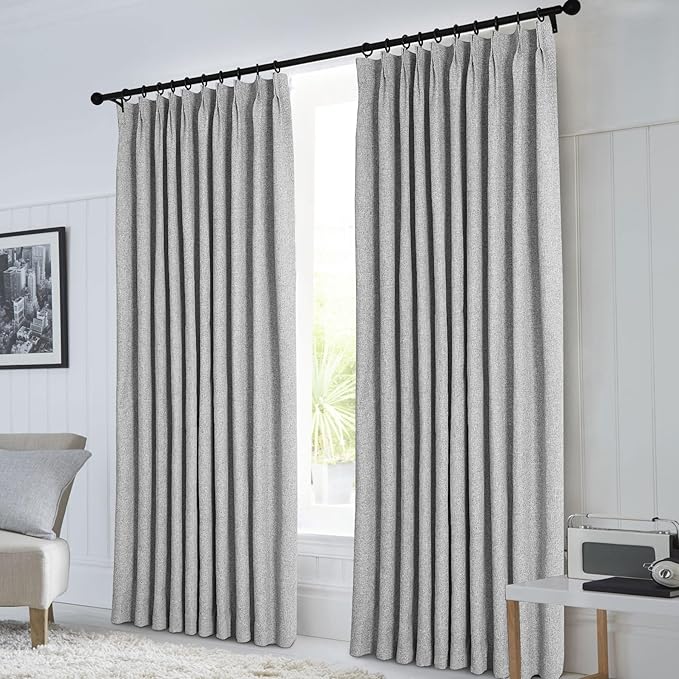 Macochico Pinch Pleated Blackout Curtains 102 Inches Long 100% Light Blocking Light Grey Linen Drapes for Bedroom Living Room Farmhouse Shabby Chic Burlap Curtains with Tieback 72”Wx102”L 1 Panel