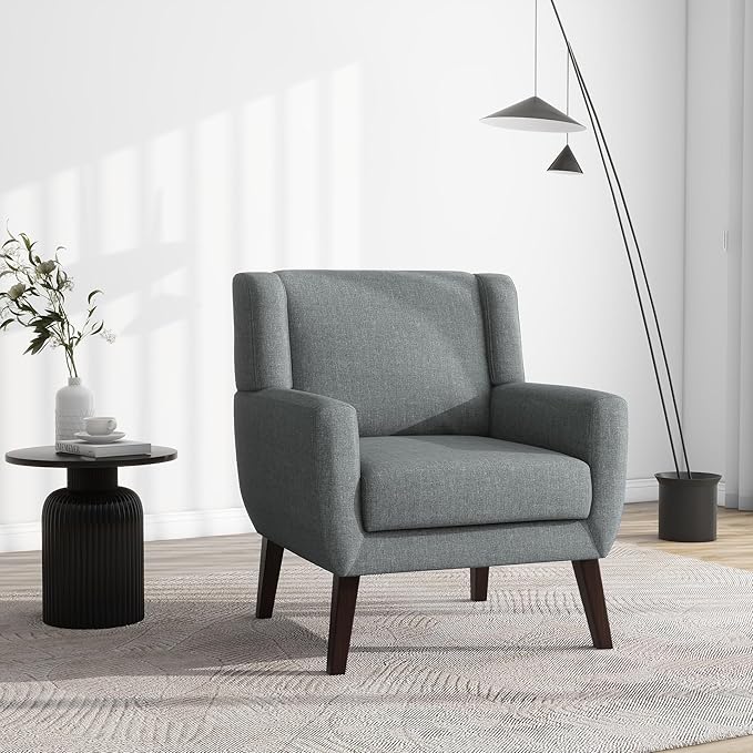UIXE Accent Chairs Set of 2, Fabric Upholstered Armchair for Living Room, Comfy Arm Chair Single Sofa Bedroom Side Reading Seat - Flax Gray