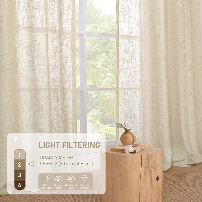 LAMIT Linen Blend Curtains 84 inches Long for Living Room/Bedroom, Soft Linen Textured Light Filtering Semi Sheer Panels with Bronze Grommet, 2 Panels Set, 34 x 84 Inch, Linen