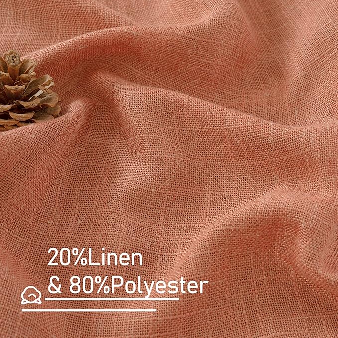 LAMIT Short Linen Curtains 40 Inch Length for Kitchen, Semi Sheer Light Filtering Window Curtains Farmhouse Boho Bronze Grommet Panels for Cafe/RV Camper, Terracotta, 2 Panels, 34 x 40 Inch