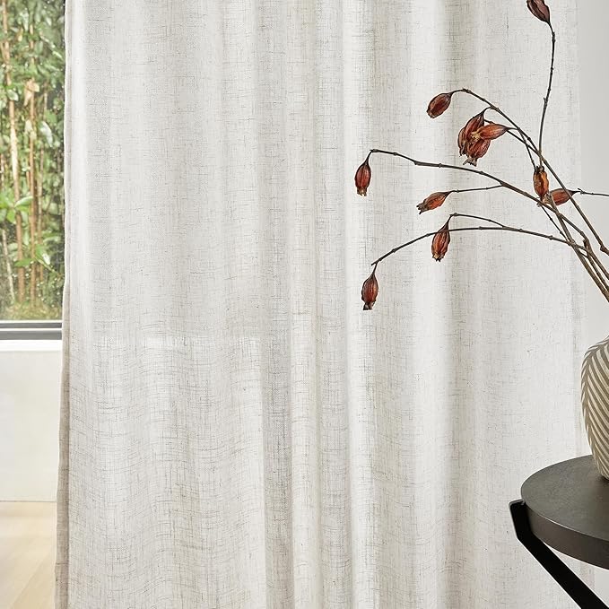 MYSKY HOME Linen Curtains for Sliding Glass Door, Back Tab Semi Sheer Curtain Panels Extra Long Floor Length Drapes Linen Texture Soft Touch Country Curtains, 50x120 Inch, Linen, Set of 2