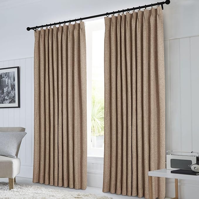 Macochico 100% Blackout Taupe Linen Curtains 84 Inches Long Pinch Pleated Burlap Curtains for Bedroom Living Room Farmhouse Nursery Thermal Window Panels with Tieback 72”Wx84”L 1 Panel