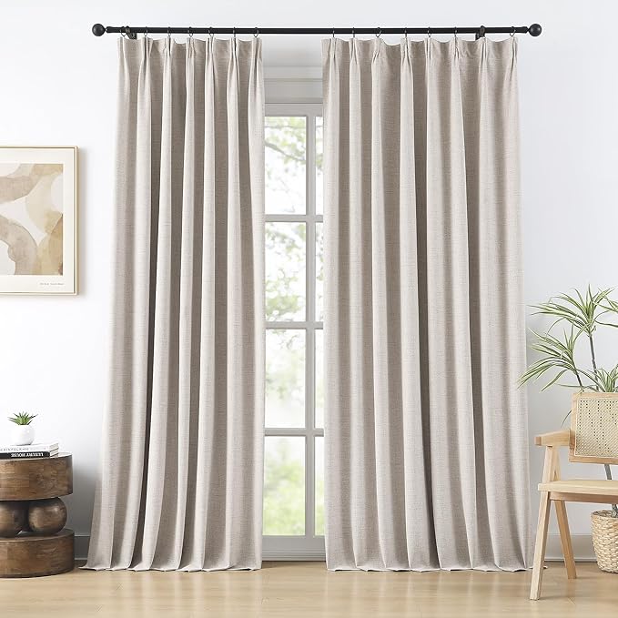 RAIN CITY Extra Wide Room Divider Curtains 105 Inch Long 2 Panels,Custom Made Noise Reduction Curtains for Large Window Track System Curtain Panels Back Tab Pleat Tape with Hooks, Beige 70x105