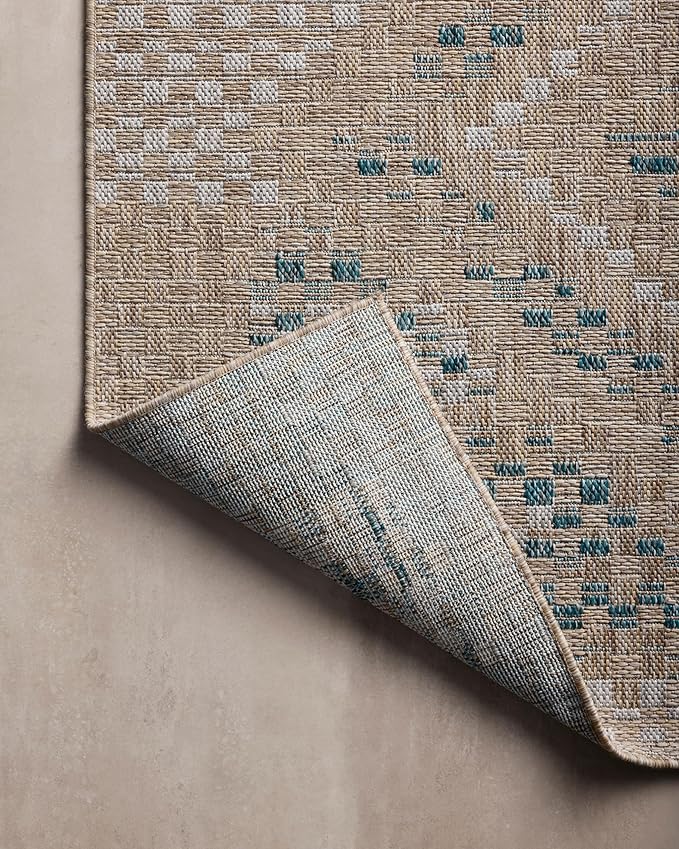 Loloi Amber Lewis Topanga Collection TOP-04 Natural/Aqua 5'-3" x 7'-6" Indoor/Outdoor Area Rug