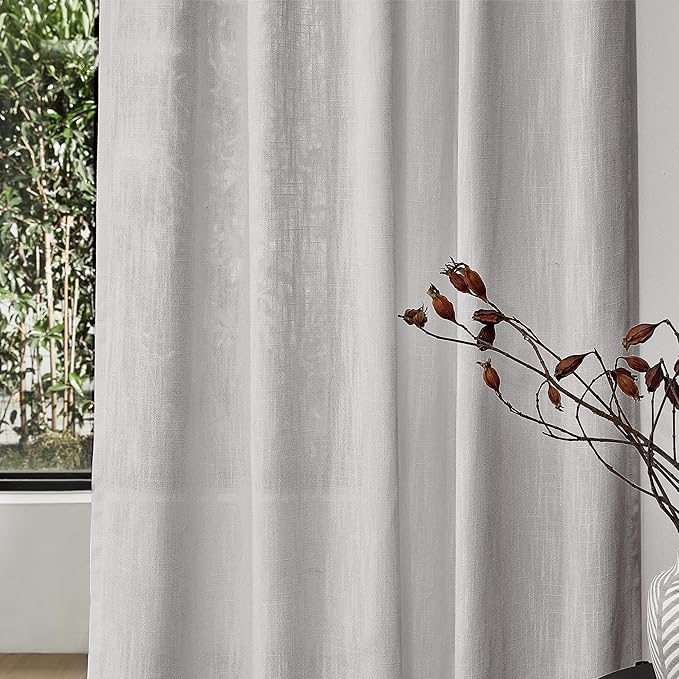 MYSKY HOME 90 Inch Farmhouse Curtains for Living Room, Sliding Door Patio Drapes for Doorways Soft Semi Sheer Light Filtering Window Decor, 50" Width x 90" Length, Light Grey, 2 PCs