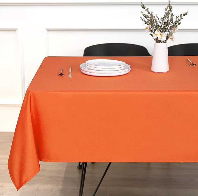 sancua Rectangle Tablecloth - 60 x 120 Inch - Stain and Wrinkle Resistant Washable Polyester Table Cloth, Decorative Fabric Table Cover for Dining Tables, Buffet Parties and Camping, Orange