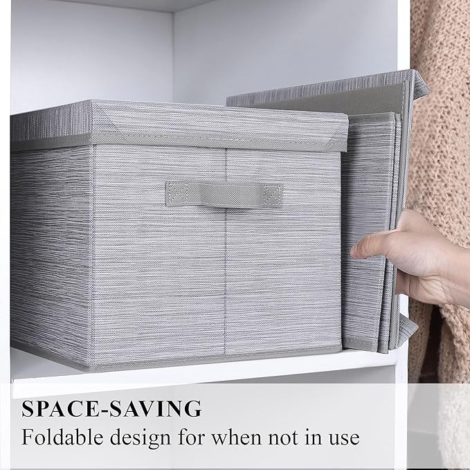 WUIKE 3 Pack Extra Large Closet Storage Bins with Lids, Gray Storage Boxes with Handles, Fabric Storage Baskets with Cover for Bedroom