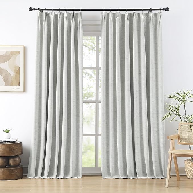 RAIN CITY 2 PCs Extra Wide Linen Blackout Curtains 102 Inches Long,Back Tab Pleaetd Drapes with Hooks Track System Curtain Panels Room Divider Curtains for Patio Sliding Door Living Room 70 x 102