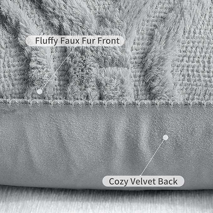 decorUhome Fall Throw Pillow Covers 18x18 Inch Set of 2, Soft Plush Decorative Faux Fur Grey Solid Couch Pillow Covers, Accent Farmhouse Neutral Square Euro Pillow Cases for Sofa Bed Living Room