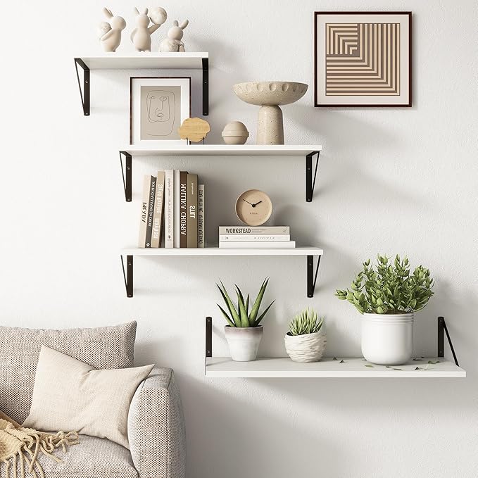 Fun Memories 10 Inch Deep Floating Shelves, White Floating Shelf 16 Inch Long, 16" W x 10" D Wall Shelves Set of 2, Deep Shelves for Books, Wide Floating Shelves for Bahtoom, Living Room, Kitchen