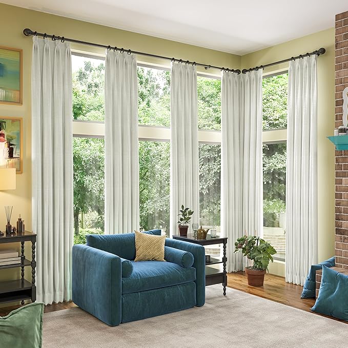 RAIN CITY Linen Blend Blackout Curtains 108 Inch Long 2 Panels Set,Back Tab Track System Curtains for Living Room Floor to Ceiling Length 9 FT Extra Long Light Blocking Pleated Window Drapes,Natural