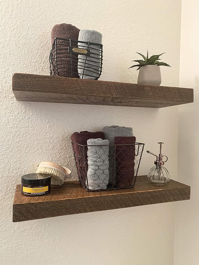 joelsantiques - 18 Inch Wooden Floating Shelves for Wall - 18x8x2 in - Made of Natural Wood - Heavy Duty Rustic Wall Shelves for Bedroom - Perfect for Living Room, Kitchen - Medium Brown