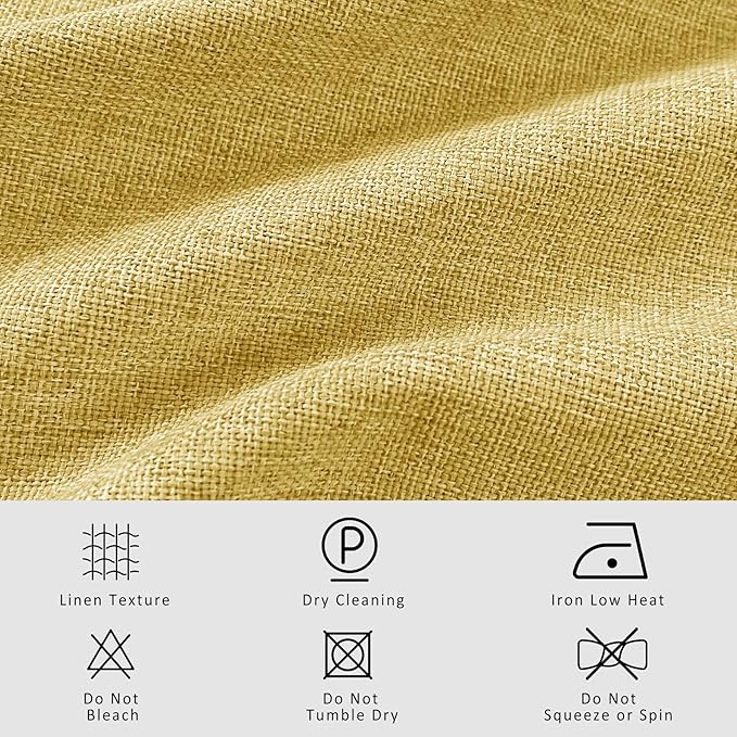 Macochico Pinch Pleated 100% Blackout Curtains Yellow Linen Curtains for Bedroom Living Room Farmhouse Thermal Insulated Window Panels Pleated Curtains with Hooks and Tieback 52”Wx72”L 1 Panel